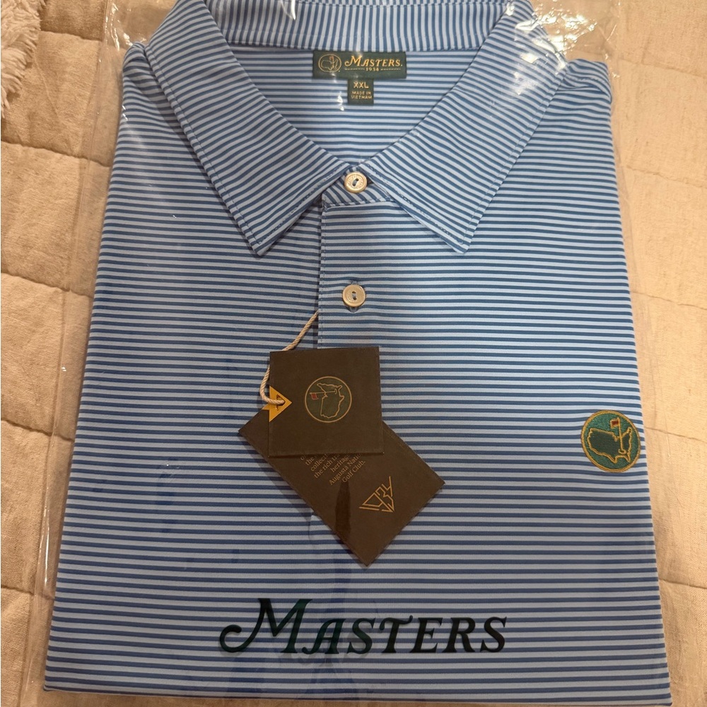 Masters Blue and White Fine-Striped Polo Shirt
